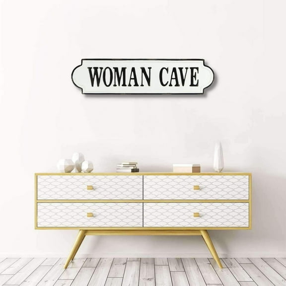 8" X 32" White and Black Woman Cave Metal Wall Decor