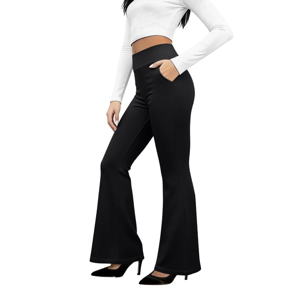 Womens Dress Pants High Wasited Bootcut Office Work Pants Soft Stretchy Trouser Style Yoga Pants with Pockets Slacks Black 2XL
