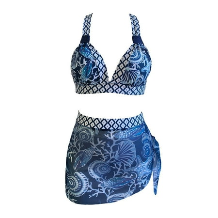 SWSMCLT Women s High Waisted Bikini Sexy Beach Swimwear Bathing Suit Cheeky Hawaiian Cutout 3 Piece Trendy Navy 12