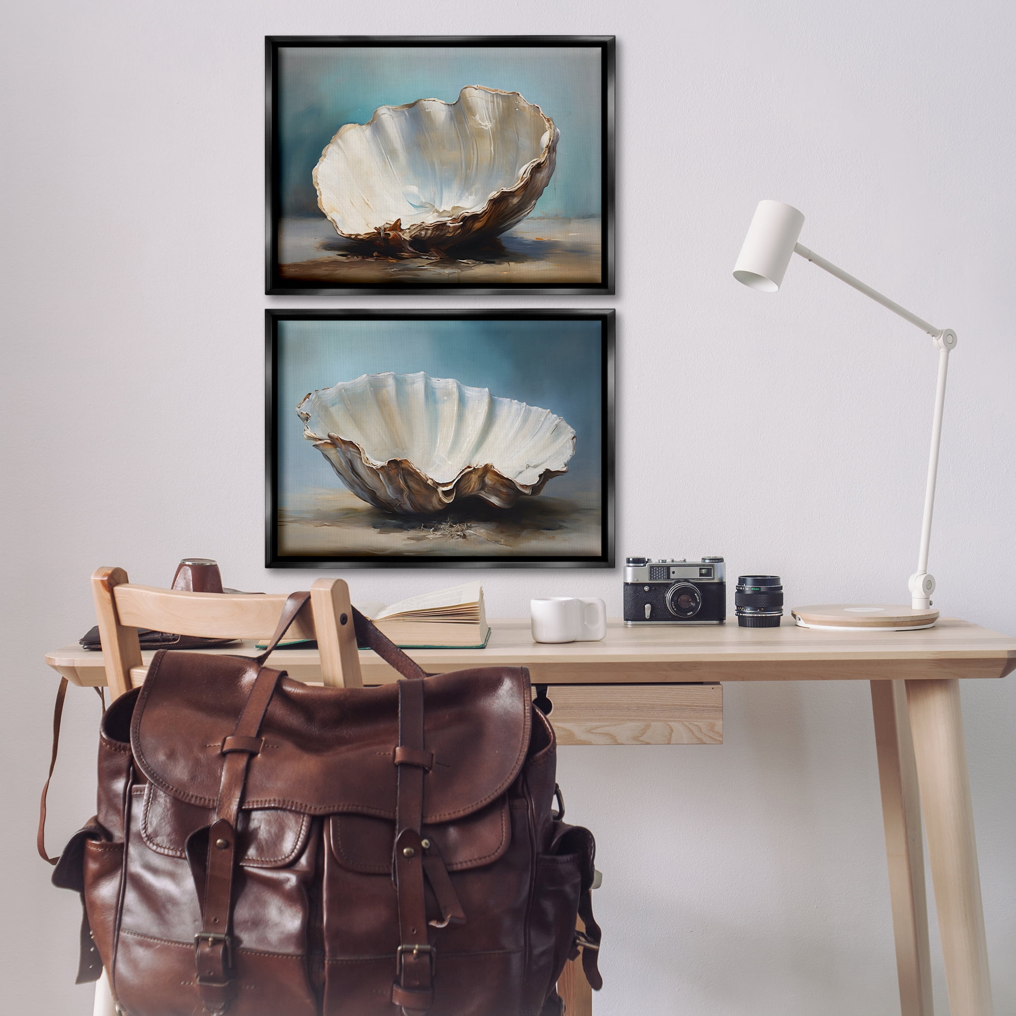 Stupell Industries Fresh Beach Finds Shells Nautical & Beach Painting Black Floater Framed Canvas Art Print Wall Art, 25 x 17, Set of 2