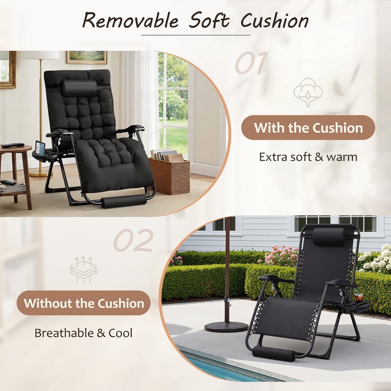Homall Oversized Zero Gravity Chair with Removable Thick Cushion, Lawn Patio Reclining Chair Upgraded Alloy Lock and Cup Holder, for Indoor Outdoor, Black