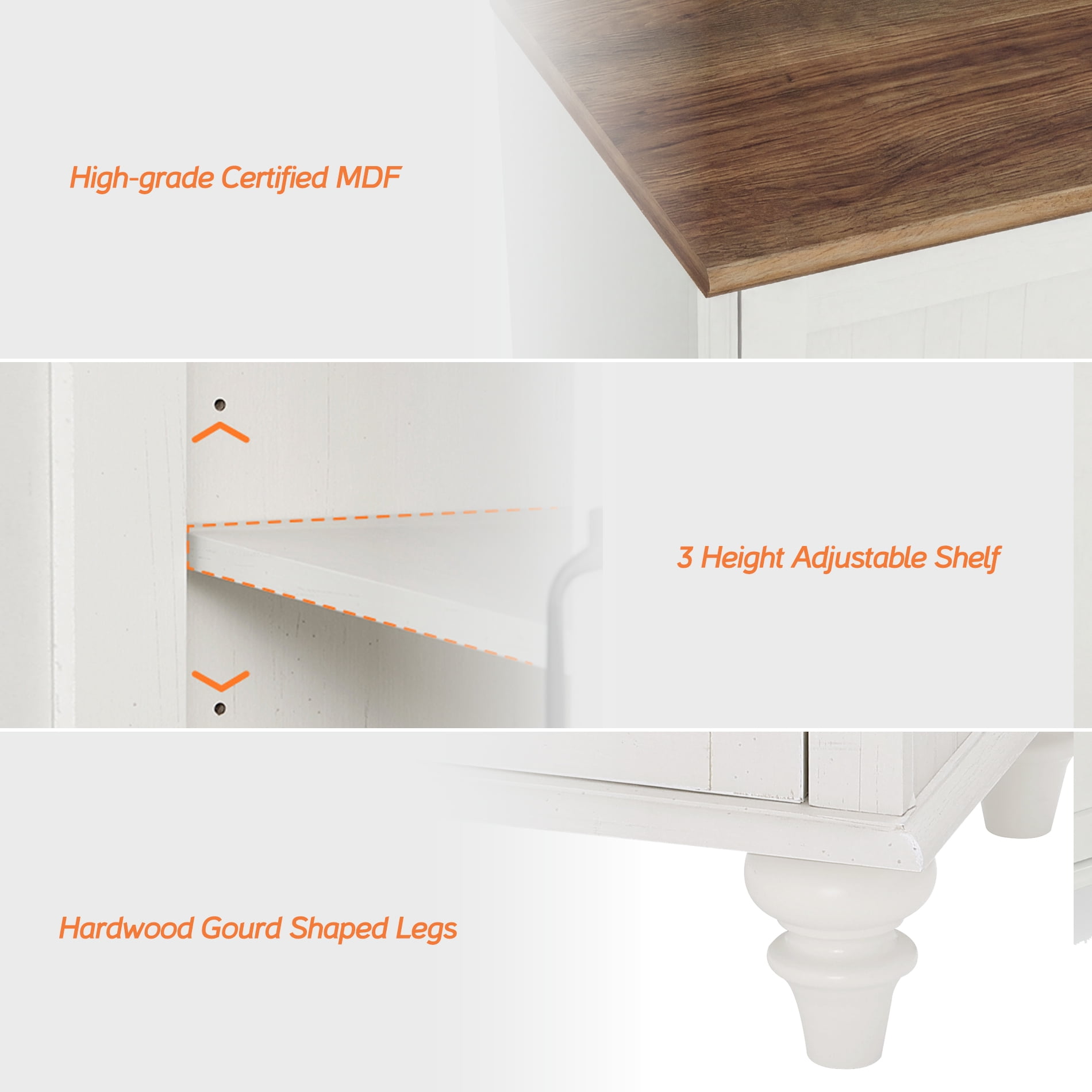 Modern Farmhouse Credenza, 101" White Storage Sideboard with Wood Doors