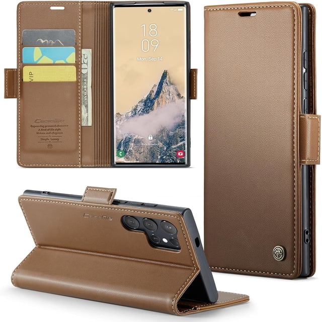 Case for Samsung Galaxy S25 Ultra Wallet Case with Card Holder, Kickstand RFID Blocking Magnetic Closure Shockproof Protective PU Leather Case for Samsung S25 Ultra Flip Case Wallet