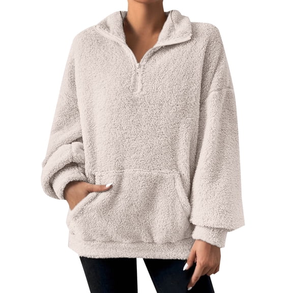Tisuna Womens Half Zip Sweatshirts Long Sleeve Thicked Warm Fleece Tops Fall Winter Pullover With Pockets Everyday Wear Casual Sweatshirts