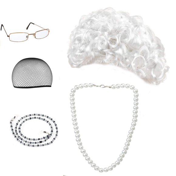 Set de disfraz de Beelittle Old Lady Cosplay con peluca, gafas y collar