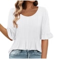 thumbnail image 1 of Camisas de Cuello de Tripulación de Manga Corta para las Mujeres Plisado Mangas de Ruffle, Cuello Redondo Casual Primavera Y Blusa de Verano, 1 of 7
