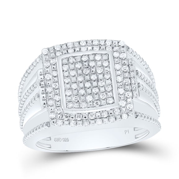 925 Sterling Silver Genuine Diamond Cluster Square Top Grooved Pinky Ring 3/8 CT