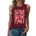 thumbnail image 4 of Women's Summer Tank Tops Trendy Flower Printed Crew Neck Sleeveless Shirts Casual Loose Fit Blouses Beach Tees (S, Wine 1), 4 of 5