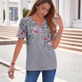 thumbnail image 6 of IYYVV Short Sleeve Shirts for Women Summer Tops 2026 Floral Printed Soft Boho Casual Button Down V Neck Loose Fit T Shirts Dark Gray M, 6 of 6