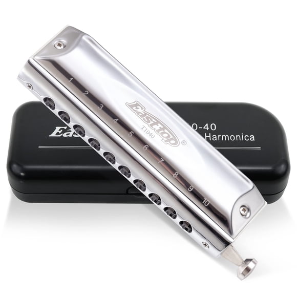 Harmonica Chromatique à Touche Est en Do, 10 Trous 40 Mélodies Orgue à Bouche Harmonica Chromatique Instrument de Musique pour Adultes, Débutants, Professi
