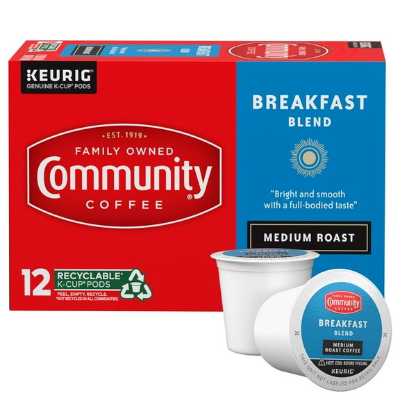 Community Coffee Single-Serve Cups Breakfast Blend Medium Roast Coffee, 12 Count