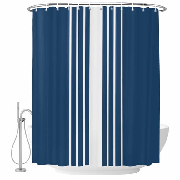 Blue Striped Fabric Shower Curtain Nautical Ocean Theme Washable Shower Curtains for Bathroom, Waterproof Bath Curtain with Hooks Home Decor 72x72in