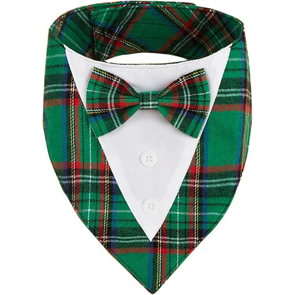 Dalrosia Plaid Christmas Dog Tuxedo Bandana with Bow Tie - Holiday Pet Outfit Costume for Dogs