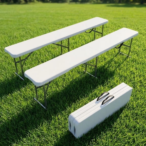 TEQIN 2 Pack Folding Bench, 6ft Outdoor Benches,Collapsible Bench Outdoor Benches With Hdpe Seat, Lightweight Portable Picnic Table Benchs For Garden Party Dining Entryway
