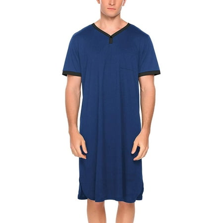 HAWEE Men’s Nightshirt Nightwear Comfy Short Sleeve Henley Sleep Shirt ...