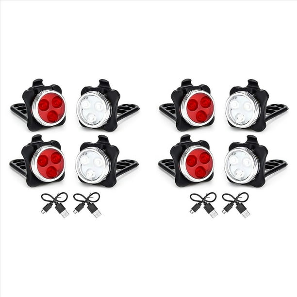Juego de Luces Recargables USB para Bicicleta, Luz de Cabeza (Luz ) Y Luz Trasera (Luz Roja LED) para Bicicleta de Carretera Accesorios, 4 Juegos