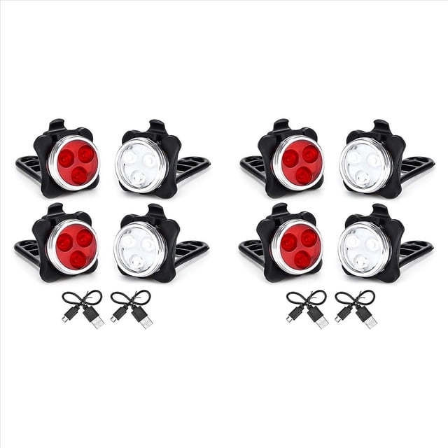 Juego de Luces Recargables USB para Bicicleta, Luz de Cabeza (Luz ) Y Luz Trasera (Luz Roja LED) para Bicicleta de Carretera Accesorios, 4 Juegos