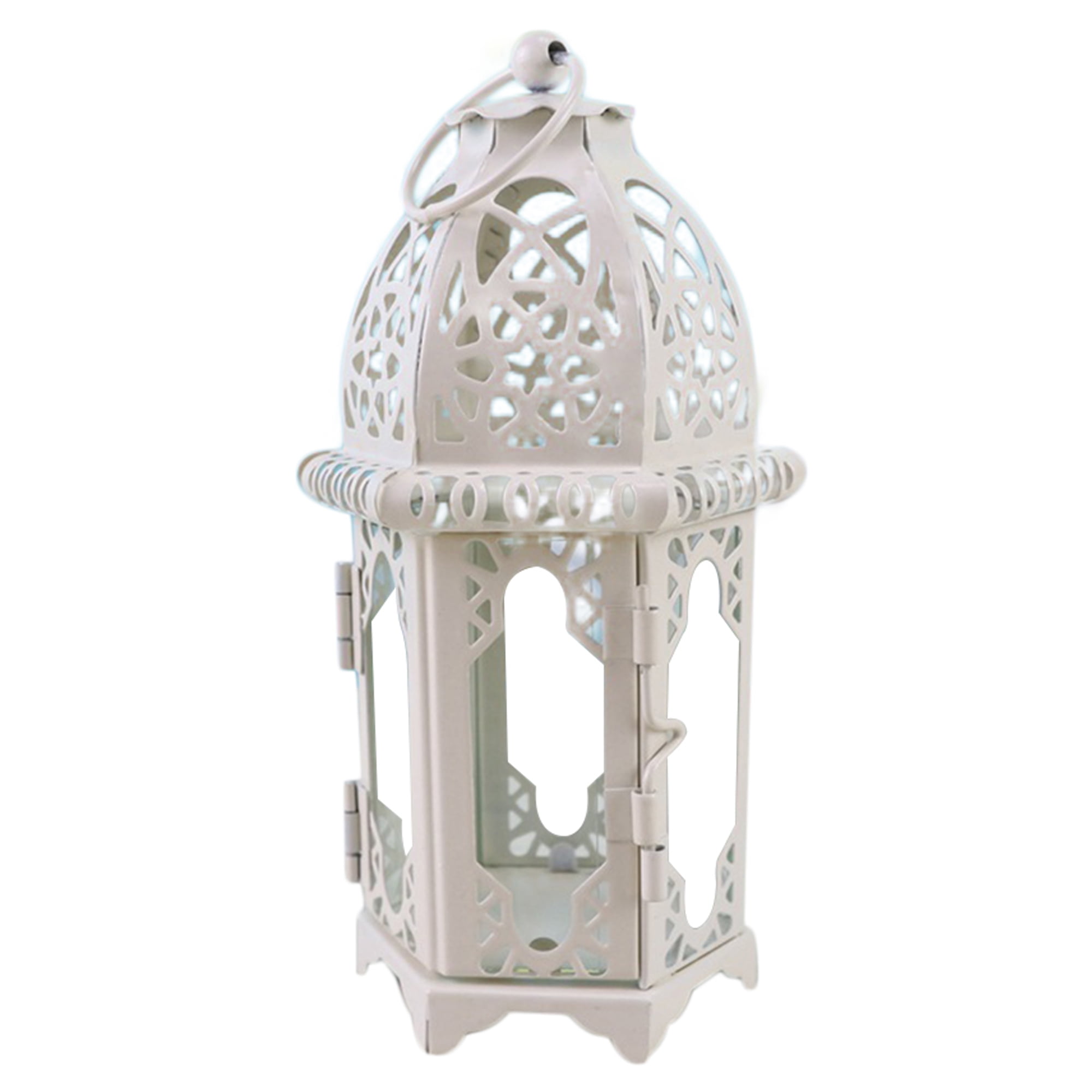 Moroccan Hanging Glass Lantern Bronze or Off White Tea light Holder Distressed 