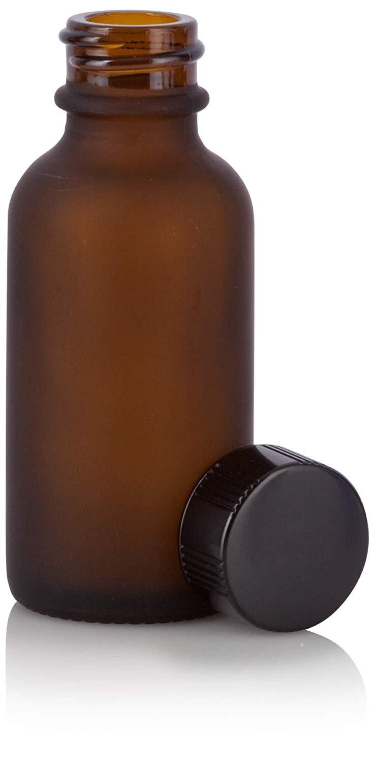 Download Frosted Amber Glass Boston Round Bottle with Black ...
