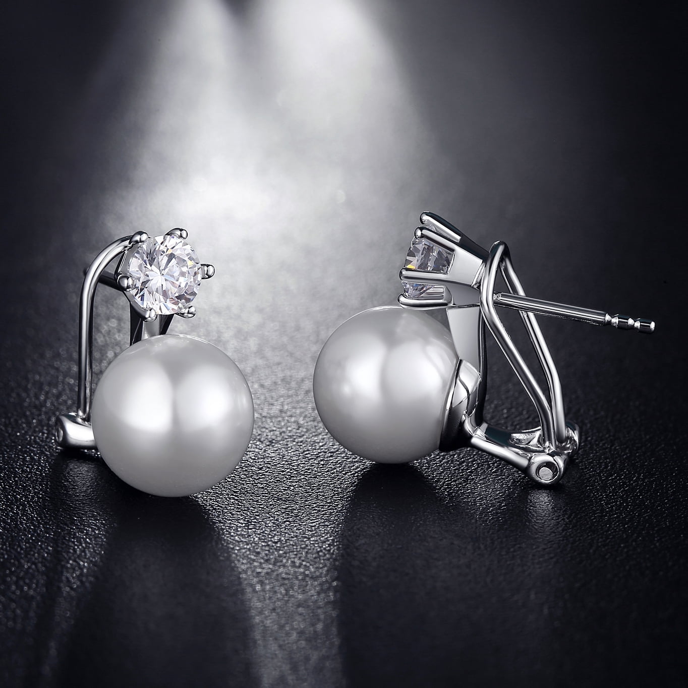Pearl Earrings 10mm-13mm Culture Pearl Drop Earrings Pearl and Diamond Earrings Big Pearl Stud Earrings for Women Sterling Silver Pearl Earrings