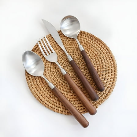 ACDANC Walnut Wood Style Handle Silverware Set,Wooden Flatware Set,304 Stainless Steel Flatware Cutlery Set,Dinnerware Set (Set of 4)
