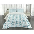 thumbnail image 3 of Ambesonne Shark Quilted Bedspread Set 3 Pcs, Watercolor Silly Animals, King Size, Blue Pale Blue White, 3 of 5