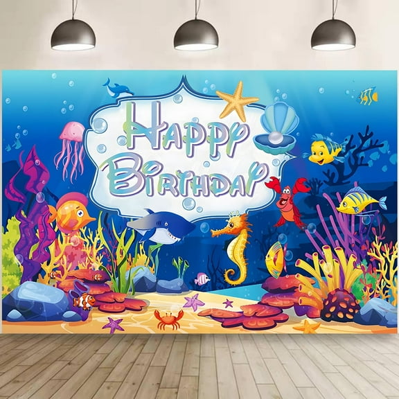 Mermaid Birthday Banner Princess Castle Backdrop Mermaid Birthday Party Decorations Cake Table Banner (3x5ft)