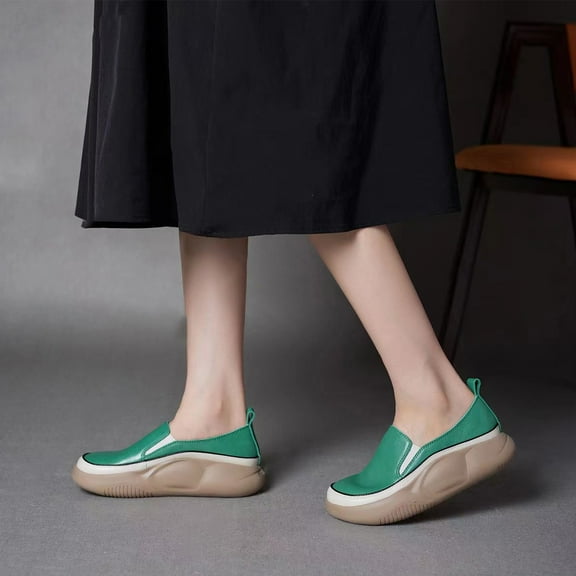 Weloille New Casual Loafers Women's Thick Bottom One Foot Stirrup Maternity Shoes Soft Leather Retro Single Shoes Women's Shoes Casual Shoes