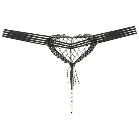 

BSDHBS Women Panties Women Low Waist Heart Shaped Hollow Large Mesh G String Pants Pearl Massage Underpants Black Size One Size