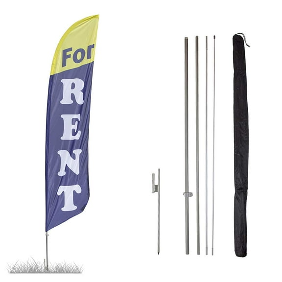 For Rent Feather Flag Kit - 13.5ft Knitted Polyester Swooper Flag with Pole Set and Ground Spike - Printed in The USA