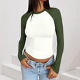 thumbnail image 6 of Womens Cropped Shirts Classic Colorblock Pullover Tops Raglan Long Sleeve Tee Fashion Tunic Ruched Shirt Crew Neck Workout Clothes 2025 Fall Outfits, 6 of 6