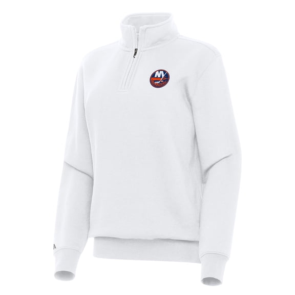 Women's Antigua White New York Islanders Victory Quarter-Zip Sweatshirt