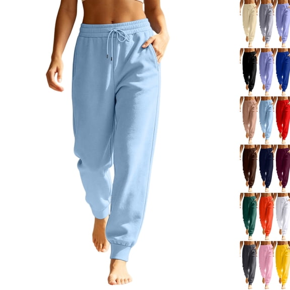 Women's Fleece Sweatpants Winter High Waisted Joggers Athletic Pants Casual Fall Drawstring Trousers with Pockets,Light Blue 3XL