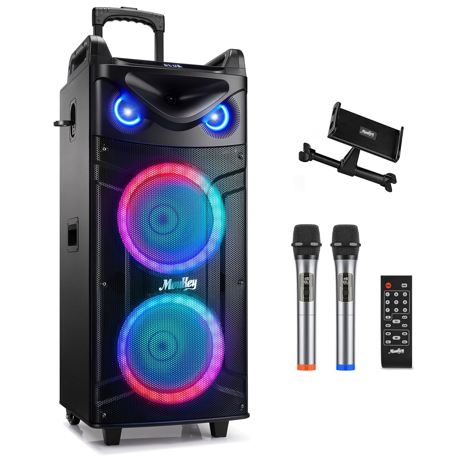 Moukey Karaoke Machine with Dual 10" Woofers, 2 Mics photo 1