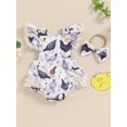 thumbnail image 2 of Nygoyerh Baby Girls Summer Cute Romper 3M 6M 12M 18M Chicken Print Lace Trim Ruffled Sleeve Jumpsuit Newborn Infant Casual Square Neck Bodysuit with Headband, 2 of 9