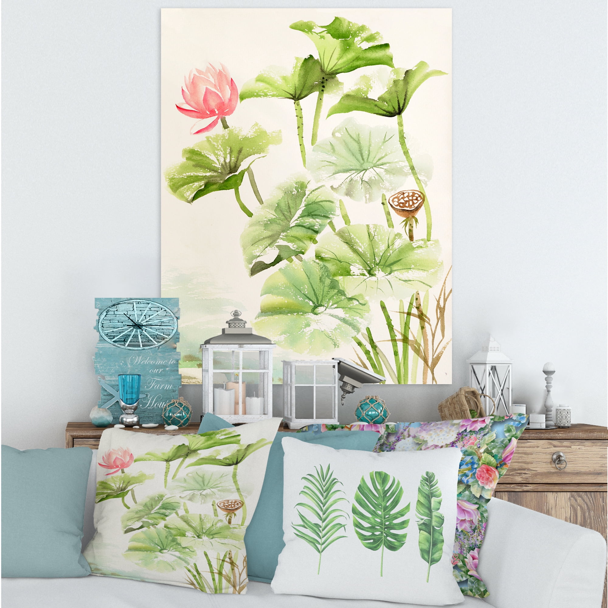 Designart ' Ancient Pink Lotuses In The Pond IV ' Traditional Canvas Wall Art Print