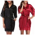 thumbnail image 4 of Women´s Silk Satin Robe Bride Bridesmaid Dress Wedding Kimono Bathrobe Sleepwear Silk Dress Pajamas Lace Stitching Sexy Half Sleeve Pajamas Nightdress Lingerie,Black,L, 4 of 7
