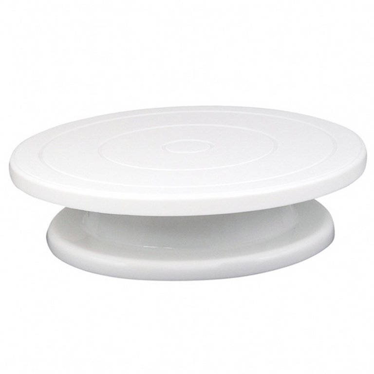 White 28CM Plastic Cake Turntable Rotating Cake Decorating Plate