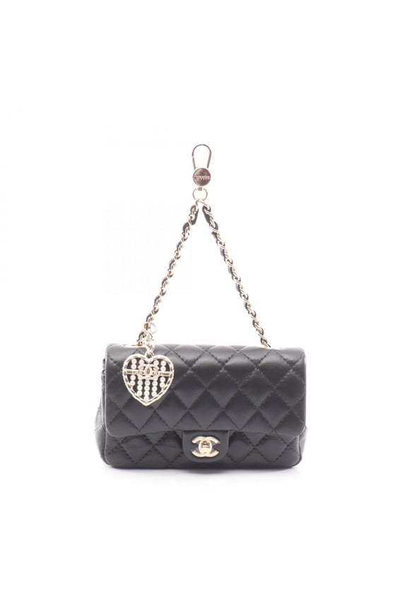 Pre-Owned Chanel Matelass Classic Charm Accessory, Lambskin Leather, Women's, Black