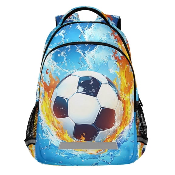 ALAZA Soccer Ball with Flame Pattern Backpack Elementary School Bags Student Bookbag Travel Rucksack