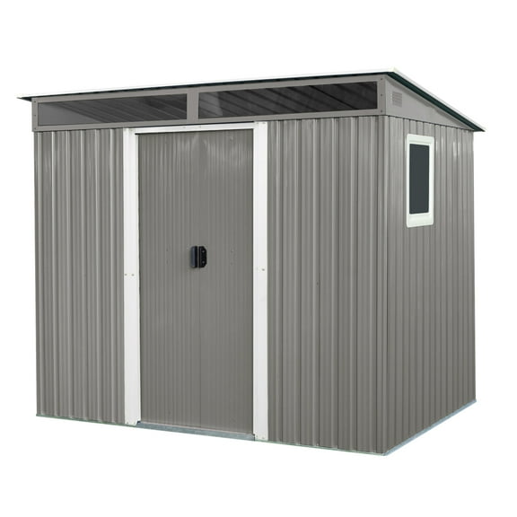 8 ft x 6 ft Outdoor Metal Storage Shed with Window, Transparent Plate, and Lockable Sliding Door – Garden and Lawn Storage