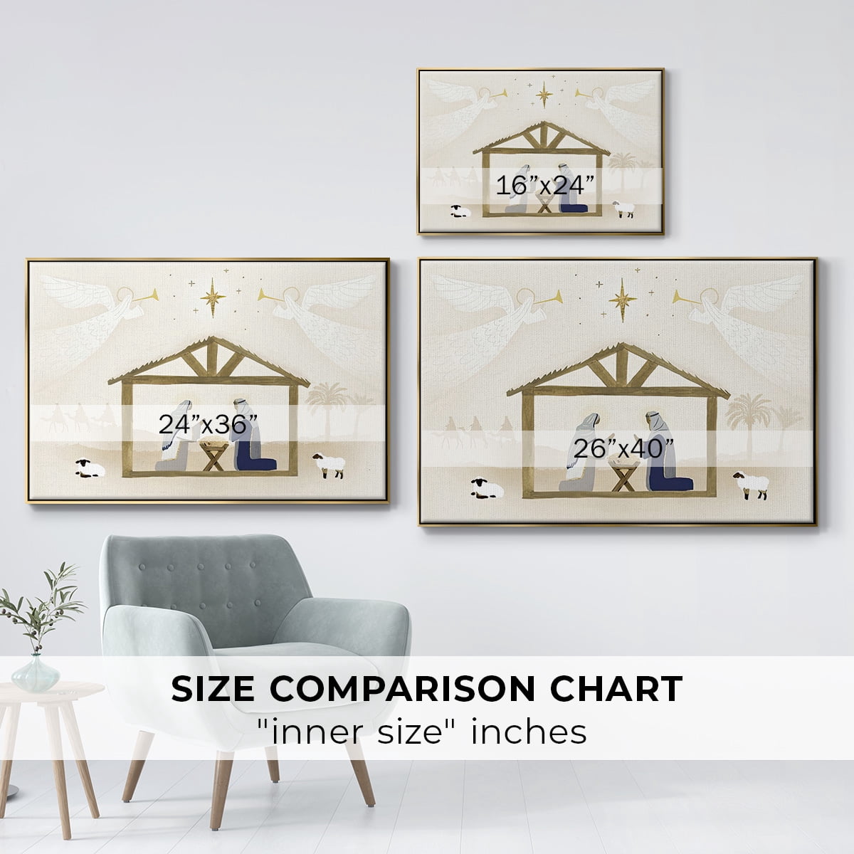 Away in a Manger Collection A - Framed Gallery Wrapped Holiday Canvas - 17 x 25 - Gold Frame