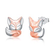 Cuoka Fox Stud Earrings 925 Sterling Silver for Kids Girls Women Rose Gold Small Cute Animal Earrings Jewelry Birthday Xmas Gifts for Sensitive Ears