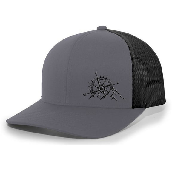 Trenz Shirt Company Mountain Trucker Hat 47% Cotton/28% Nylon/25% Polyester - Embroidered Compass Woodland Mesh Back