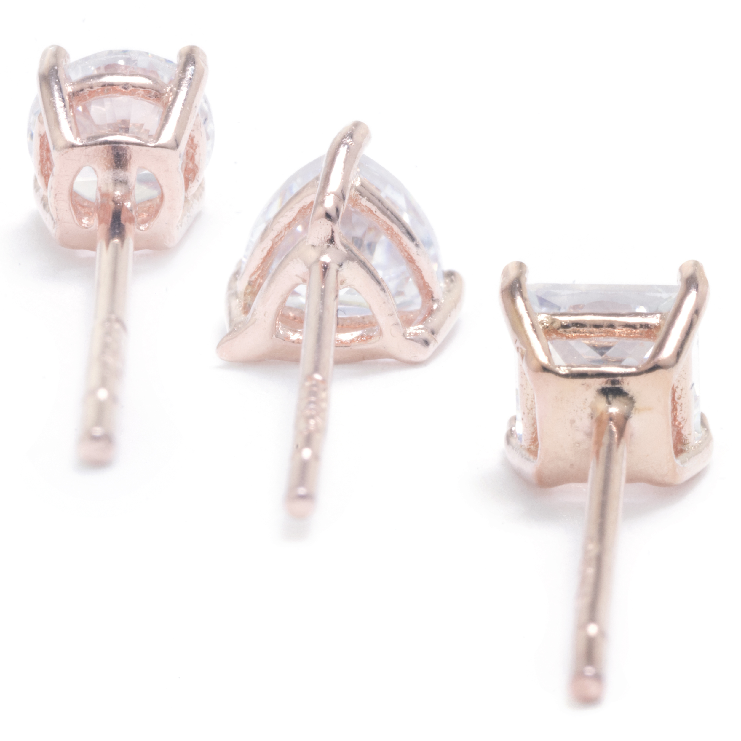 Marisol & Poppy Cubic Zirconia Trio Stud Earrings Set in Rose Gold over Sterling Silver for Women & Teens