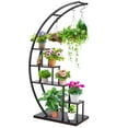 Funcid 5 Tier Plant Stand for Indoor Plants, Half Moon Shape Plant Shelf with Hanging Hook
