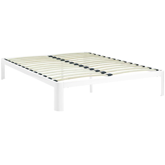 Modern Contemporary Urban Design Bedroom Queen Size Platform Bed Frame, White, Metal Steel