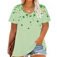 thumbnail image 3 of TKLPEHG Women Plus Size Tops St. Patricks Day Shirts V Neck Short Sleeve Tshirts Oversized Shamrock Print T Shirt (Green,XXL), 3 of 5