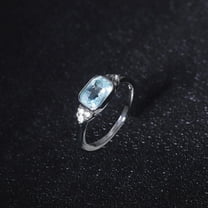KDSJSXW Pinky Ring Bright Zircon Ring Round Sky Blue Stone Jewelry Fashion Jewelry Engaged Ring for Women Rings for Women Non Tarnish Stainless Steel Rings for Women Pinky Ring(Silver,8)