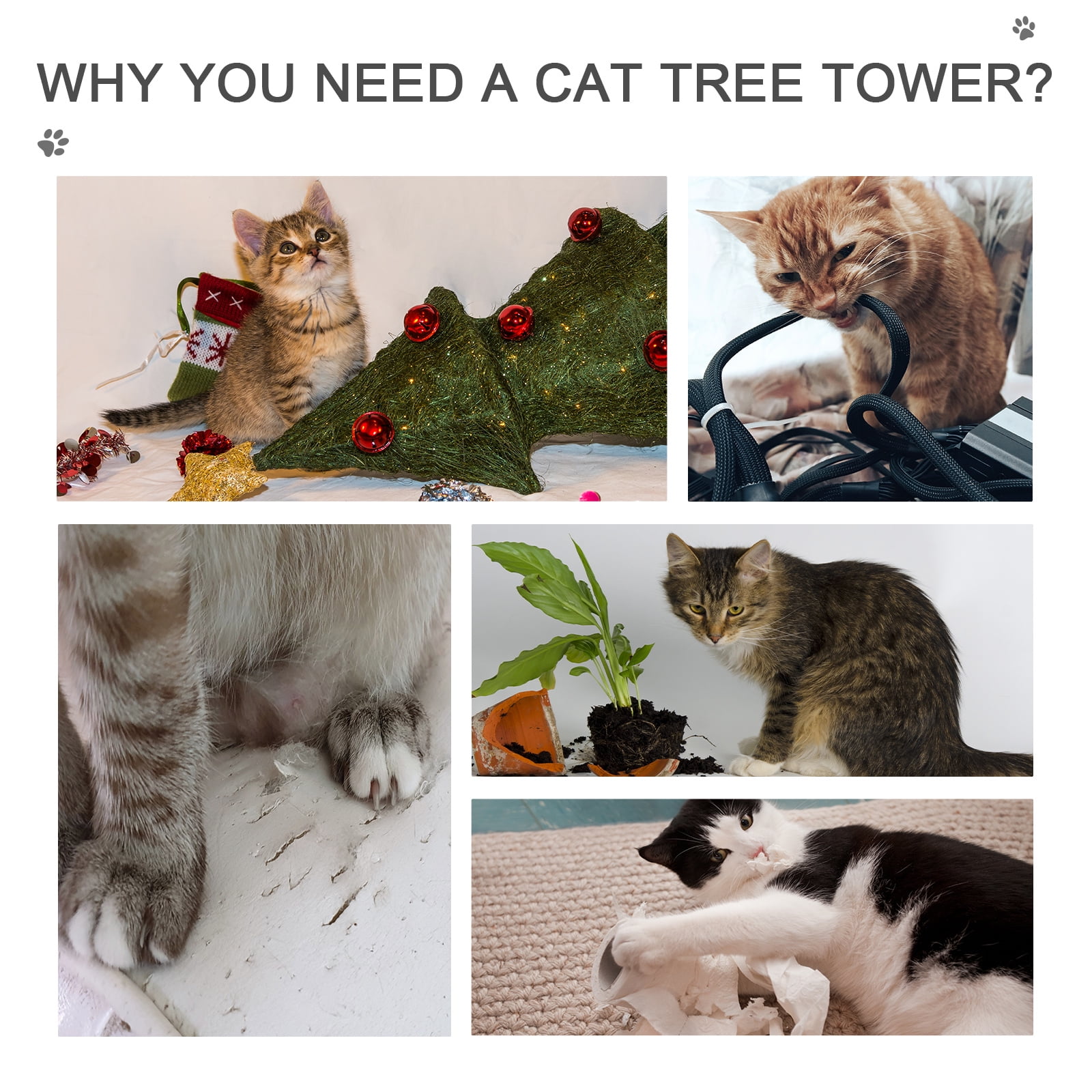 PawHut 9' Adjustable Height Floor-To-Ceiling Vertical Cat Tree - Beige and White